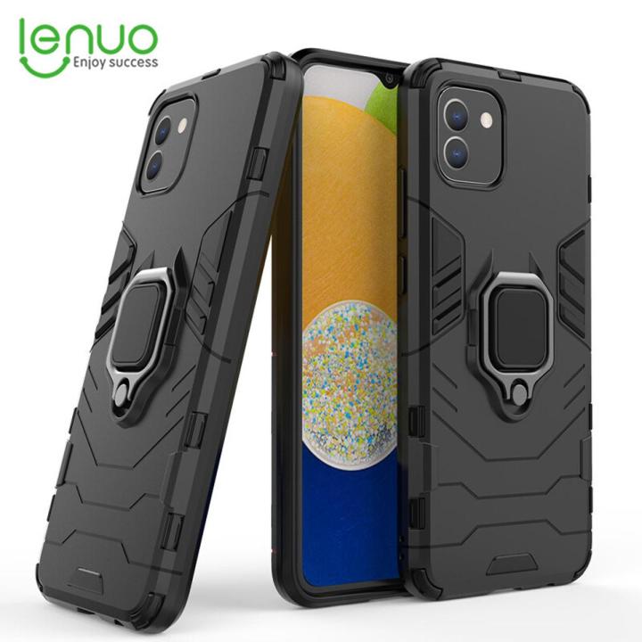 Lenuo Phone Case for Samsung Galaxy A03 166 Silicone PC Metal Ring Holder Cover
