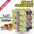 Plastic Jar Revolving Spice Rack - Set of 12 - Green.