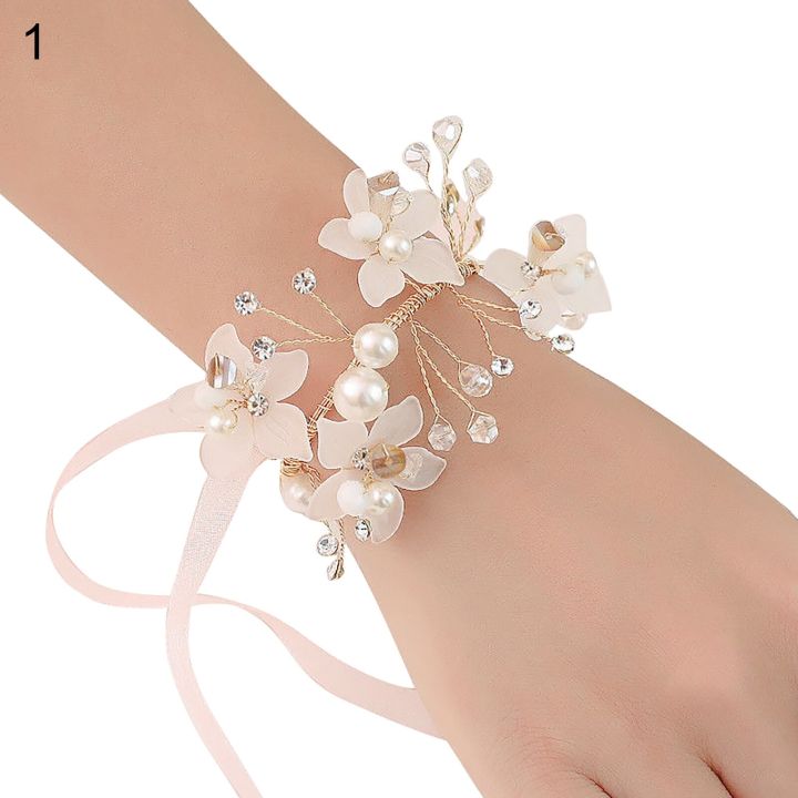 Artificial Flowers Wrist Corsage Elegant Comfortable Touch Anti-Wear Bride Bridesmaid Wrist Corsage Artificial Flowers Bracelet for Wedding Engagement