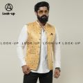 Weading Wear Printed Poly Silk Slim Fit Mens Festive Wear Waistcoat. 