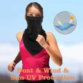 Bandana Face Cover Ear Hanging Scarf- Black.