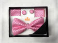 Pink Men’s Bow Tie Gift Combo with Pocket Square and Cufflinks.
