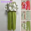 Amamia Blouse Trousers Round Neck Flower Print Pullover Top Pants.