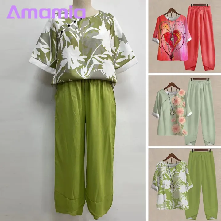 Amamia%20Blouse%20Trousers%20Round%20Neck%20Flower%20Print%20Pullover%20Top%20Pants%20-%20Image%205