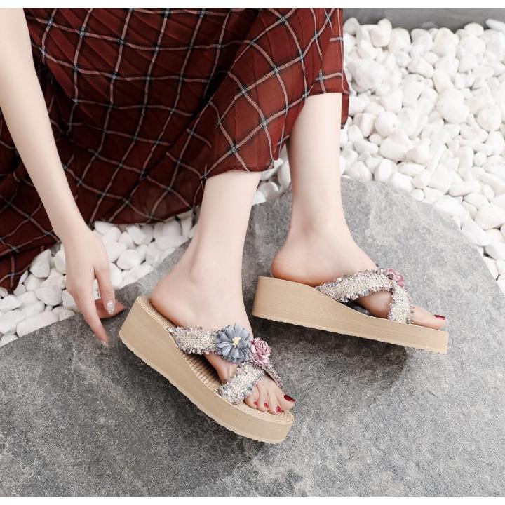 Internet Celebrity All-Match Summer Non-Slip High Heel Xishuangbanna Flip Flops Fairy Style Popular Outdoor Platform Sandals