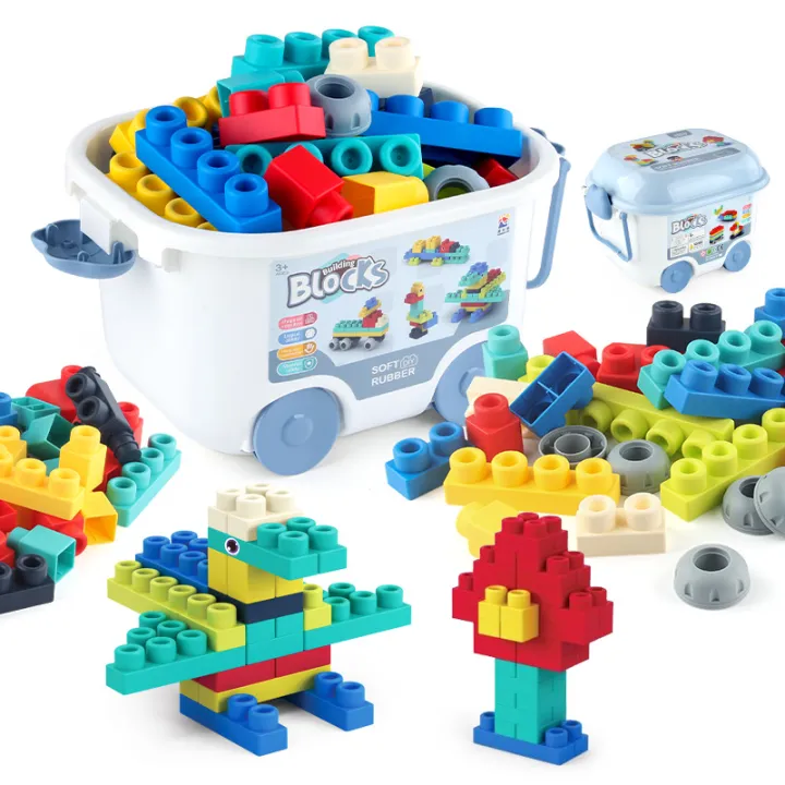Children's 50pcs large particles soft rubber bricks assembled DIY toys puzzle science and education building block storage box set