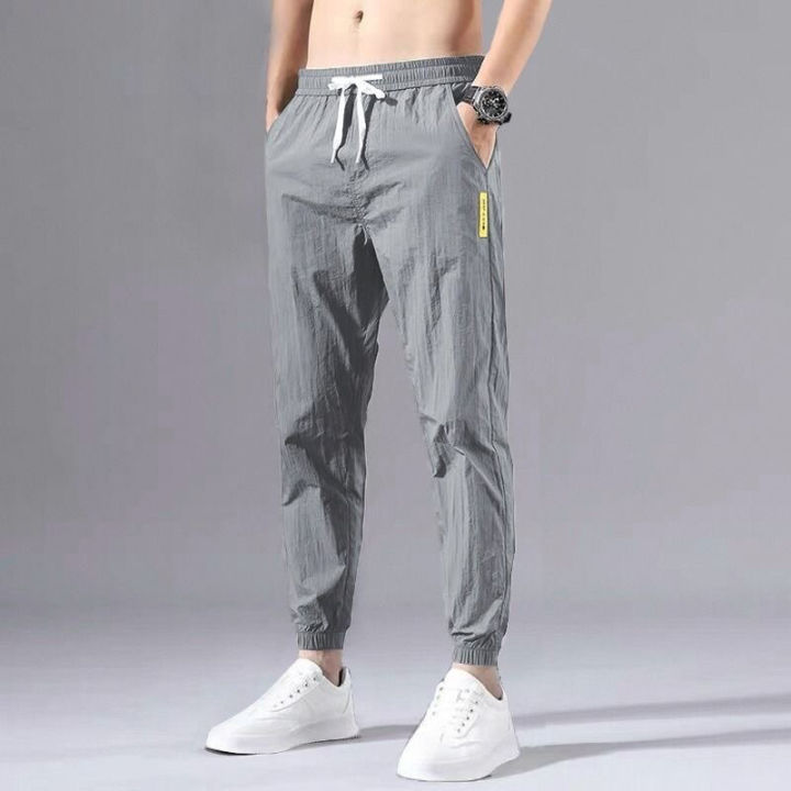 Ice%20Silk%20Pants%20Men's%20Summer%20Thin%20Section%20Trend%20Wild%20Loose%20Casual%20Pants%20Sports%20Pants%20Quick-drying%20Harlan%20Nine-point%20Pants%20-%20Image%202