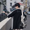 MIXGEORAContrast ColorpoloShirt Men's Summer Loose Half Zipper Short SleeveTShirt Versatile Casual Polo Collar T-shirt.