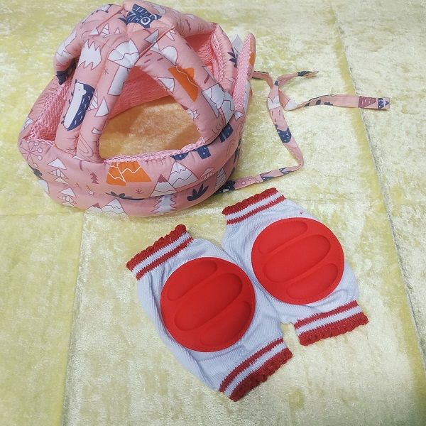 Baby Safety Products Combo (Knee Pad, Anti Fall Cap) - Color as per stock
