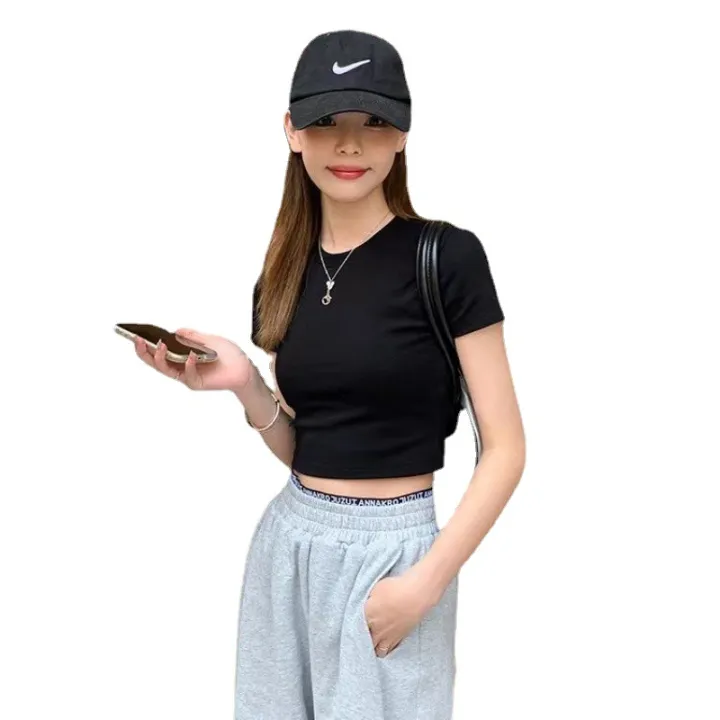 European%20and%20American%20Short%20Sleeve%20T%20Women's%20Summer%20T-shirt%202023%20New%20Hot%20Girl%20Korean%20Style%20Slim%20Fit%20Short%20Exposed%20Navel%20ins%20Red%20Coat%20Tide%20-%20Image%205