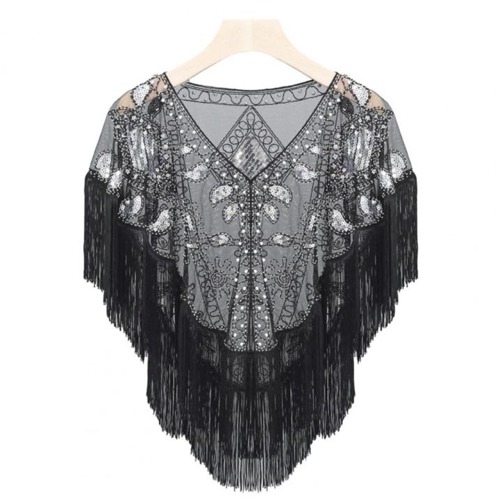 Women%201920s%20Sequined%20Shawl%20with%20Tassels%20Beaded%20Pearl%20Fringe%20Solid%20Color%20Sheer%20Mesh%20Wraps%20Gatsby%20Flapper%20Bolero%20Cape%20Cover%20Up%20-%20Image%206