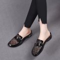 Leather Fashion Half Slippers for Women2023Spring and Summer New Mesh Closed Toe Loafers Heel-Free Sandals. 