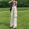 【Thank You】Small American High Street Overalls for Women2023Summer Multi-Pocket Loose Slimming Wide-Leg Pants.