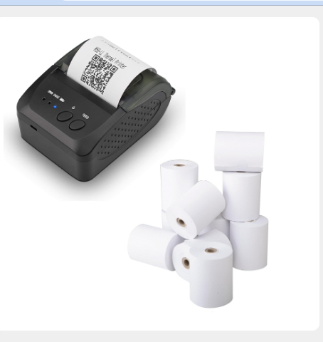 Hishabee small Bluetooth Printer + 6 pieces Paper Roll - Bundle  Portable Mobile Bluetooth POS Printer with 6 paper rolls for printing