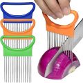 Tomato Onion Vegetables Slicer Cutting Aid Holder Guide Slicing Cutter Safe Fork Kitchen Onion Holder for Slicing, 2025 New Stainless Steel Slicer Holder, Lemon Slicer Vegetable Cutter, Chopper Slicing Assistant Tool for Meat, Potato, Tomato Home Kitchen.