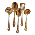 5 stainless steel golden color Serving spoon set rice spoon ,long rice spoon,Soup Spoon, Slotted Turner, slotted spoon 5 pcs cookware set. 