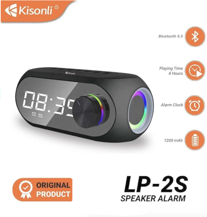 KISONLI LP-2S Wireless Bluetooth Digital Alarm Clock Music Speaker with RGB Light and TF Card for Mobile Phone Large LCD Display