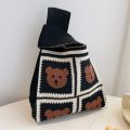 Korean Knot Wrist Bag Small Bear Knitted Bag Women's Handbag Fashion Simple Tote Bag Purses Ladies Clutch Woven Shopping Bag. 