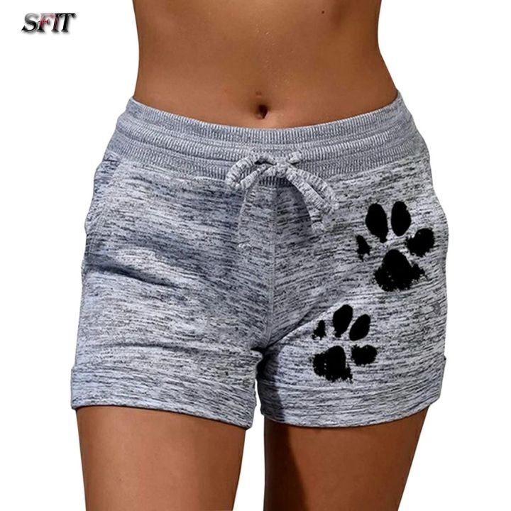 2021%20Woman%20Shorts%20Women%20High%20Waist%20Cats%20Claw%20Print%20Drawstring%20Quick%20Dry%20Elastic%20Sports%20Shorts%20Women's%20Clothing%20Solid%20Color%20-%20Image%203