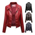 Women Faux Leather Jacket Stylish Women's Slim Fit Faux Leather Jacket with Stand Collar Long Sleeves Zipper Placket for Thin.