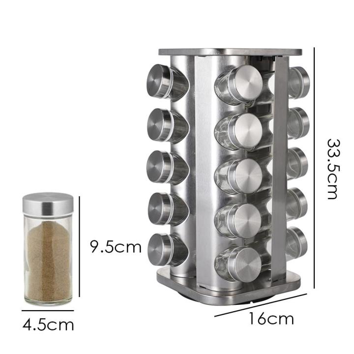Set of 20 Spice Jars | Round Spice Rack |  Seasoning Dried Herbs Storage Organization | Stainless Steel Rotating Countertop Spice Holder Shelf for Kitchen Cabinet Organizer