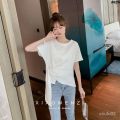 Solid Color round Neck T Regular Women's Summer Wear New Clothes Bottoming Design T-shirt Top Scheming Half Sleeve 2024 All-Matching 々.