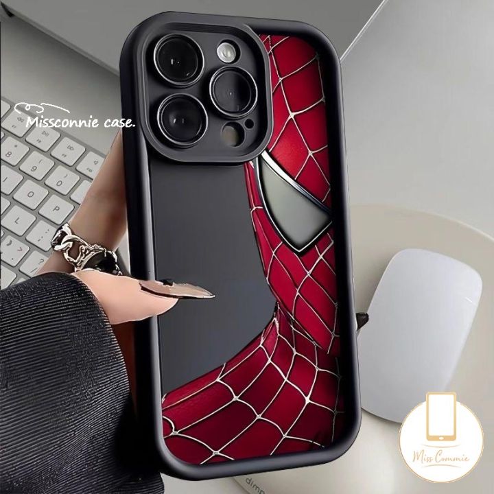 MissConnie Cool Cartoon Spider-Man Phone Cover Compatible For IPhone 16 13 11 15 14 12 Pro Max 7Plus X XR 7 6 15 8 6S Plus XS MAX SE 2020 Trend Brand Anime Marvel Angel Eyes Shockproof Soft Case