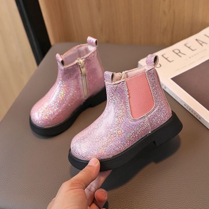 Children%20Chelsea%20Boots%20Paillette%20Sparkly%20Three%20Colors%20Chunky%20Girl's%20Autumn%20Boot%20Short%20Zipper%20Ankle-high%2021-30%20Trendy%20Kids%20Shoes%20-%20Image%205