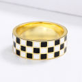 New Enamel KYRA01583 Classic Damier Gold Handmade Enamel Jewelry Epoxy Gold Color Ring For Women. 