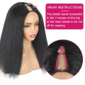 12-30inch Syntehtic Kinky Straight V Part Wig for Black Women Long U Shape Glueluss No Leave Out U Part Wigs for Daily Use(1B). 