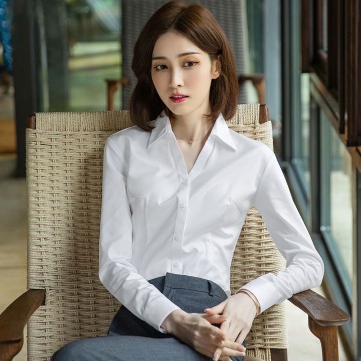 White Shirt Women's New Long Sleeve Spring, Summer, Autumn Business Clothing Workwear Korean Style Work Clothes Elegant Slim White Shirt