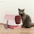 Hooded Cat Litter Box with Lid Easy to Clean Sandbox Pet Litter Box with Lid Pink.