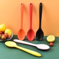 Silicone Spoon Long-handled Heat-resistant Solid Color Food Grade Cooking Spoon Tools for Home.