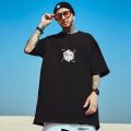 100%Cotton European and American Fashion Overweight Men's Clothing Large Size National Fashion Hop Loose Oil Painting Short SleeveTT-shirt Trendy. 