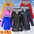 Women Waterproof Zipper Rain Jacket Solid Color Ladies Outdoor Mountaineering Lightweight Raincoats Plus Size S-.