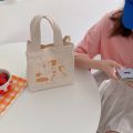 Cute Lunch Bag Canvas Lunch Box Picnic Tote Cotton Cloth Small Handbag Pouch Dinner Container Food Storage Bags For Ladies.