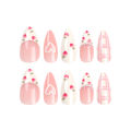 Sweet Strawberry Press on Nails French Pearl Design Almond False Nails Girl Gifts Detchable Full Cover Korean Nail Patches.