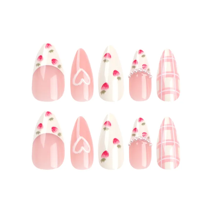Sweet%20Strawberry%20Press%20on%20Nails%20French%20Pearl%20Design%20Almond%20False%20Nails%20Girl%20Gifts%20Detchable%20Full%20Cover%20Korean%20Nail%20Patches%20-%20Image%203