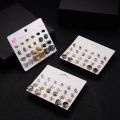 New Trendy Fashionable 12 Pairs =24 Pcs Mixed Designs Pearl Stud Earrings for Girls Simple Stylish - Earring for Women New Collection - Earrings Set for Girls Stylish - Kaner Dul for Girls. 