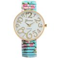 Fashion Women Quartz Watch Large Arabic Number Dial Ladies Wristwatch Unique Elastic Printing Strap Girls Watches Reloj Mujer. 