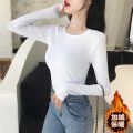 New Fleece-Lined Black Long Sleeve T T-shirt Women's Autumn and Winter Inner Bottoming Shirt Women's Thickened Warm Slim-Fit Figure Flattering Top. 