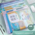 Zip File Bag File Bag Thickened Zipper Bag Stationery Document Bag A4 Transparent File Bag Waterproof Zip File Bag. 