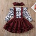 Newborn Infant Toddler Baby Girl Clothes Leopard Ruffles Romper Pleated Gown Skirts Jumpsuit Outfit Cute Autumn Warm 3Pcs Set. 