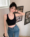 Hot Girl Sexy Beauty Back Knitted Small Tank Top Vest Women's Inner Wear Summer Underwired Padded Outer Wear Underwear Top.