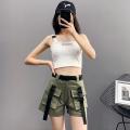 Cargo Shorts Women Pockets High Waist Summer Korean Style Students Thin Loose All-match Casual Wide Leg Harajuku Clothing Design.