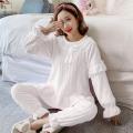 Winter Pajama Sets Women Solid Flannel Soft Sweet Students Lovely Hooded Two-pieces Thicken Plush Cute Couple Sleepwear Fashion. 