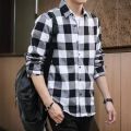 New Stylish Regular Check Black & White Long Sleeve Premium Cotton Casual Shirt For Men.