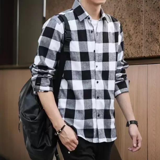 New Stylish Regular Check Black & White Long Sleeve Premium Cotton Casual Shirt For Men