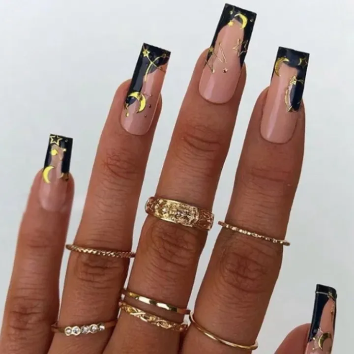 24pcs%20Press%20on%20Nails%20Punk%20Black%20White%20Patchwork%20Fire%20Pattern%20Long%20Coffin%20False%20Nails%20Ballerina%20Nail%20Art%20Manicure%20Full%20Tips%20-%20Image%207
