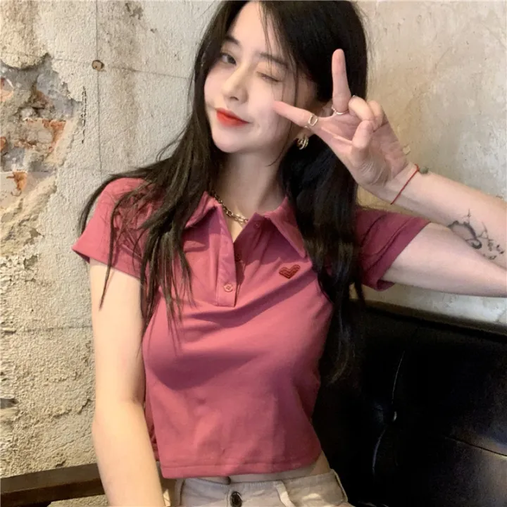 6535%20Cotton%20Summer%20Korean%20Style%202022%20New%20Slim%20Fit%20Slimming%20Embroidered%20POLO%20Collar%20Hot%20Girl%20Style%20Short%20Sleeve%20T%20Women's%20T-shirt%20-%20Image%202